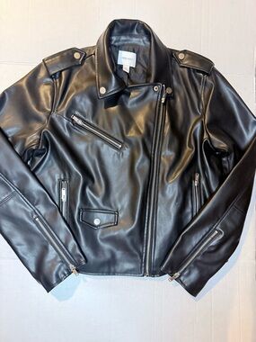 Nine West Black Faux Leather Asymmetrical Biker Jacket